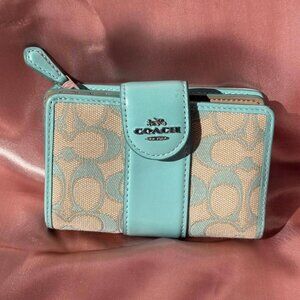 Coach Aqua and Beige Signature Wallet